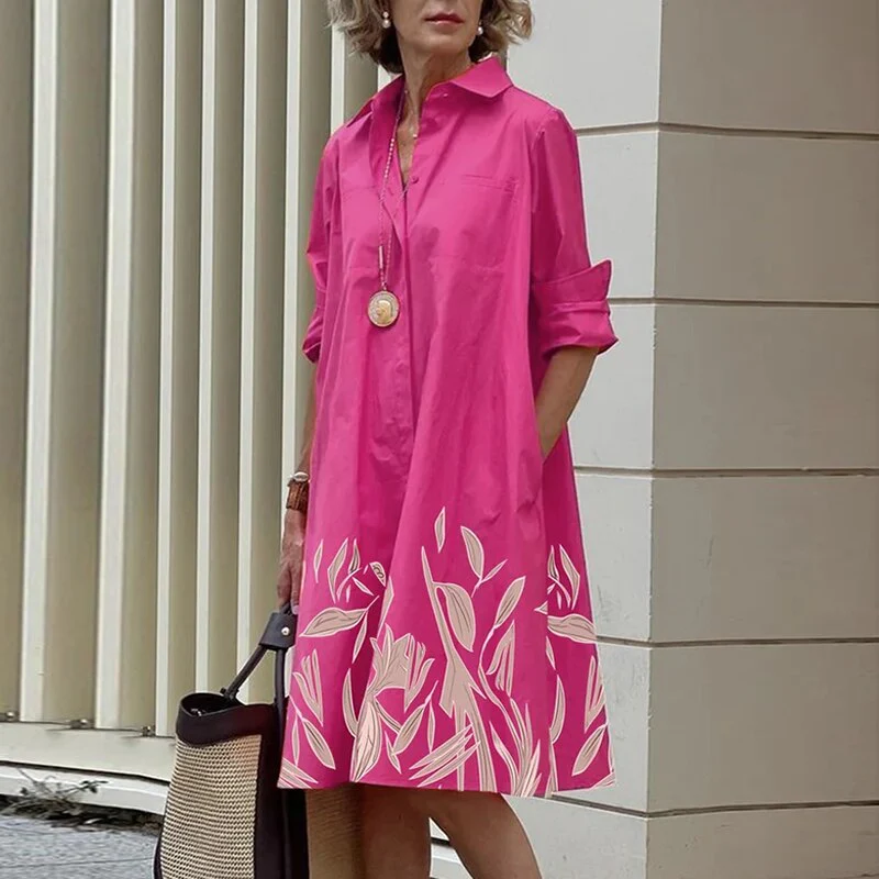 Elegant Solid Shirt Dress Women 2023 Turn Down Collar Long Sleeve Midi Dresses Spring Ladies Commute Casual Loose Pocket Blouses - Image 14