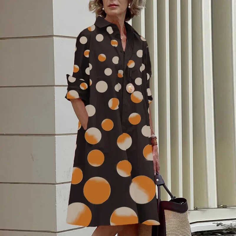 Elegant Solid Shirt Dress Women 2023 Turn Down Collar Long Sleeve Midi Dresses Spring Ladies Commute Casual Loose Pocket Blouses - Image 16
