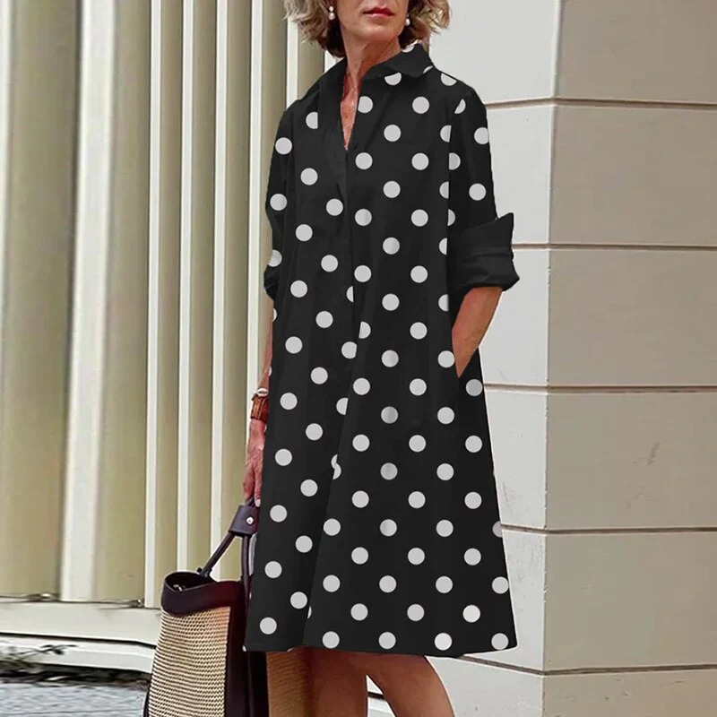 Elegant Solid Shirt Dress Women 2023 Turn Down Collar Long Sleeve Midi Dresses Spring Ladies Commute Casual Loose Pocket Blouses - Image 6