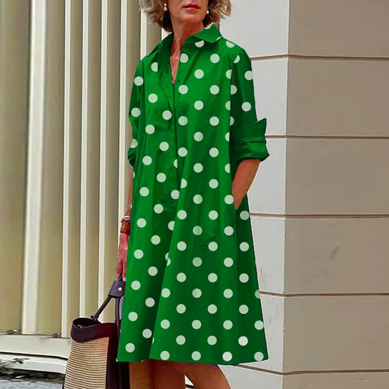 Elegant Solid Shirt Dress Women 2023 Turn Down Collar Long Sleeve Midi Dresses Spring Ladies Commute Casual Loose Pocket Blouses - Image 8