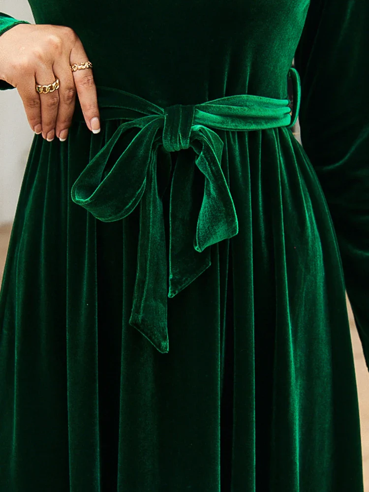 Elegant Style Celebrity Style Long Dress Europe and America 2022 Autumn/Winter Gold Velvet Solid Color Luxury Dress - Image 5