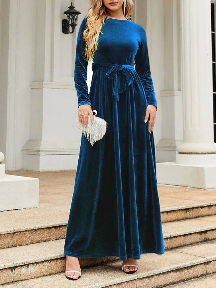 Elegant Style Celebrity Style Long Dress Europe and America 2022 Autumn/Winter Gold Velvet Solid Color Luxury Dress - Image 7
