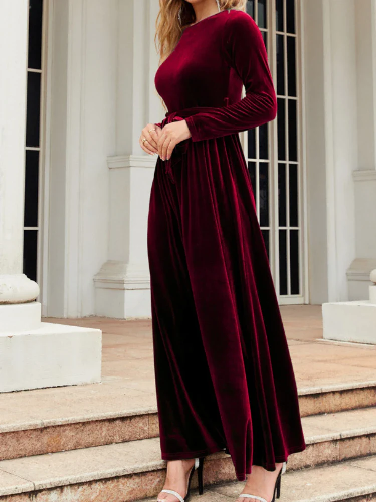 Elegant Style Celebrity Style Long Dress Europe and America 2022 Autumn/Winter Gold Velvet Solid Color Luxury Dress - Image 8