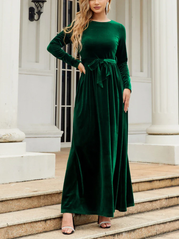 Elegant Style Celebrity Style Long Dress Europe and America 2022 Autumn/Winter Gold Velvet Solid Color Luxury Dress - Image 9