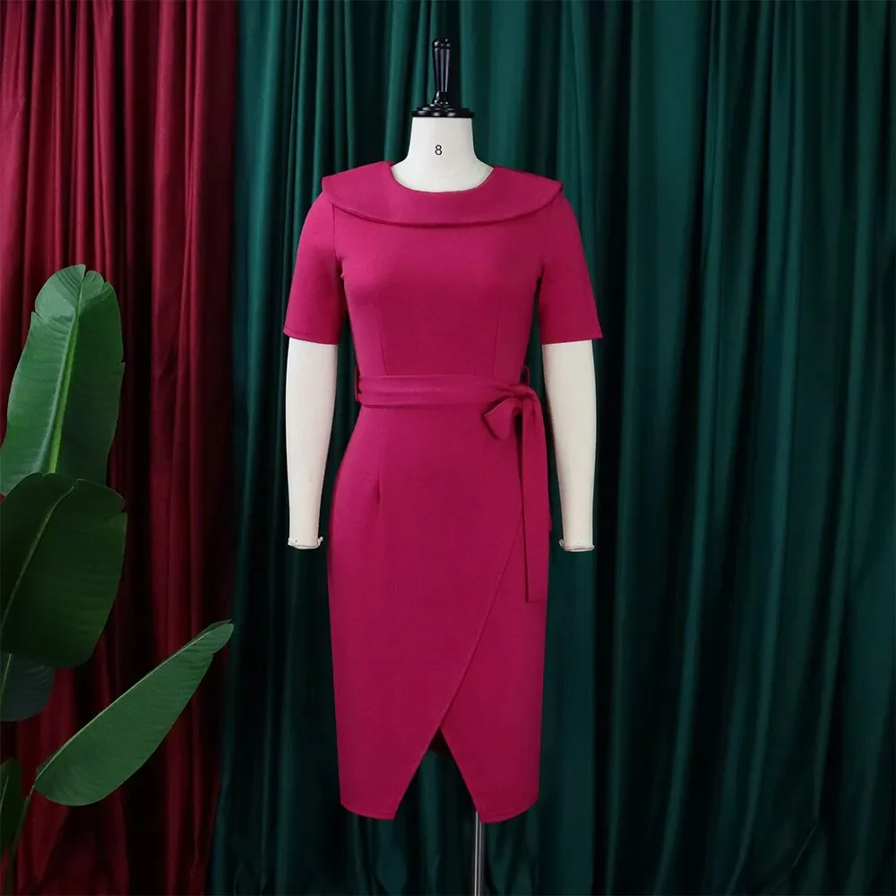 Elegant Summer Dresses Women Short Sleeve Plain Fashion Office Dresses For Office Lady Work Business Official Clothes Midi Dress - Image 3