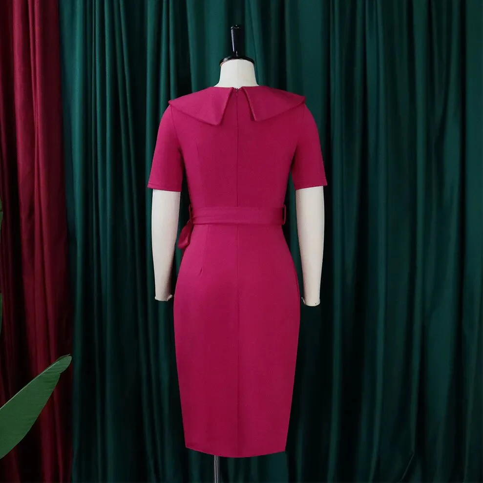 Elegant Summer Dresses Women Short Sleeve Plain Fashion Office Dresses For Office Lady Work Business Official Clothes Midi Dress - Image 4