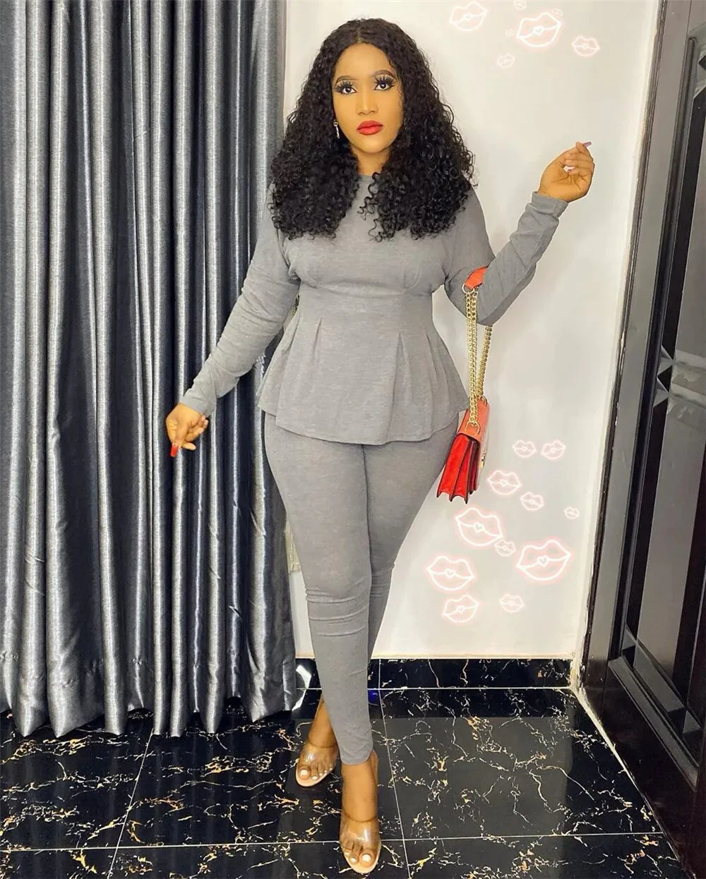 Elegant Two Piece Set Women Outfits Autumn Winter Work Wear Peplum Ruffles Tops and Pants Suit Office Lady Bodycon Matching Sets - Image 2