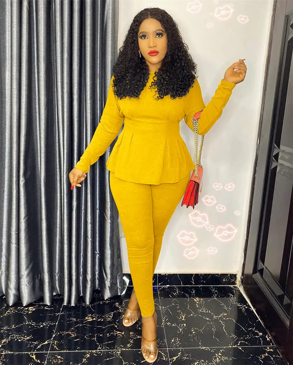 Elegant Two Piece Set Women Outfits Autumn Winter Work Wear Peplum Ruffles Tops and Pants Suit Office Lady Bodycon Matching Sets - Image 3