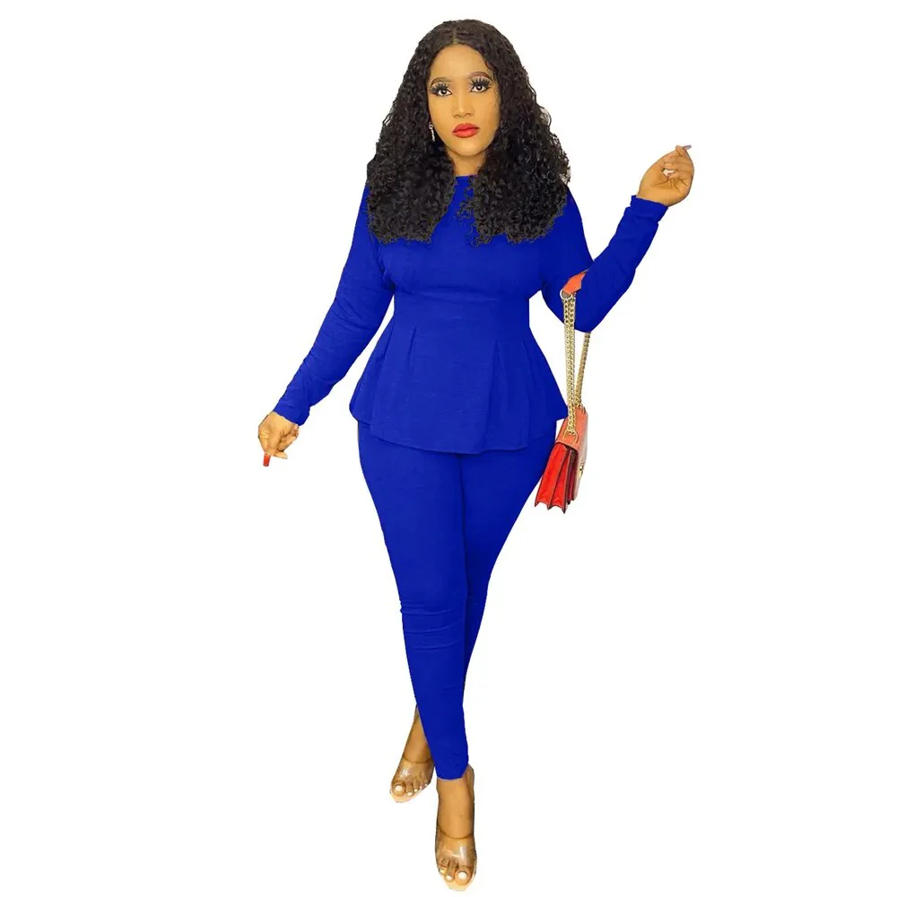 Elegant Two Piece Set Women Outfits Autumn Winter Work Wear Peplum Ruffles Tops and Pants Suit Office Lady Bodycon Matching Sets - Image 8