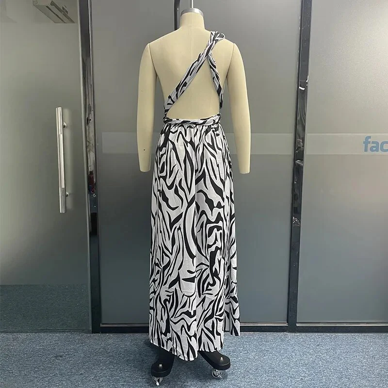 Ellafads Women Maxi Dress Summer Fashion One Shoulder Sleeveless Slit Backless Nipped Waist Long Skirt Party Evening Dresses - Image 5