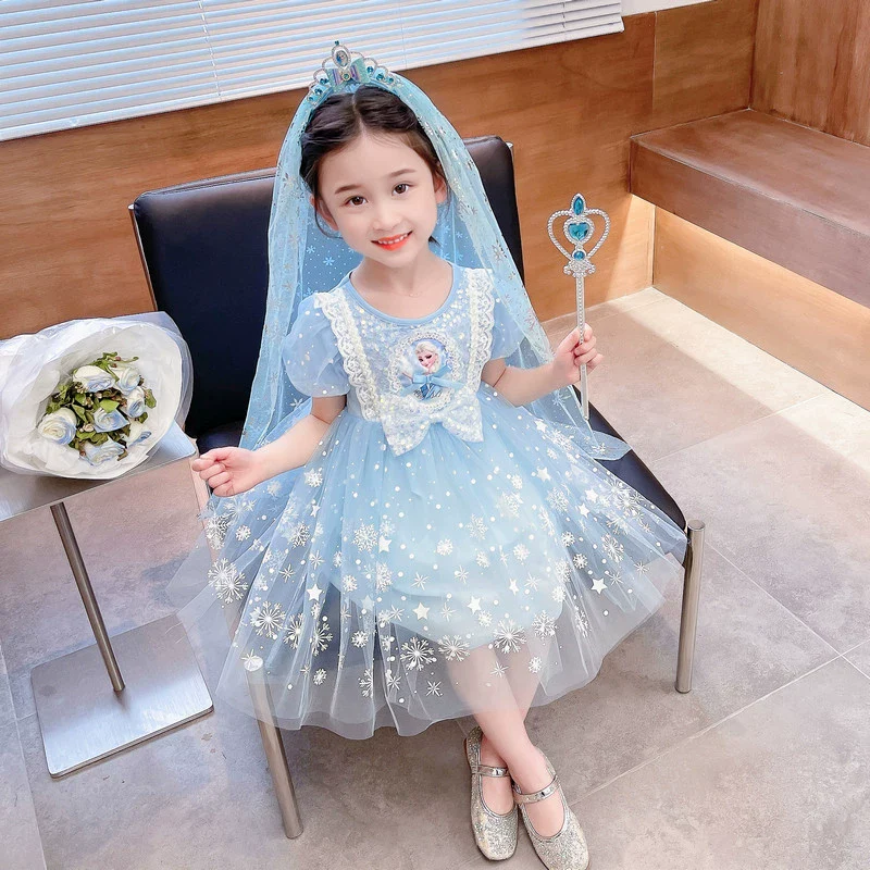 Elsa Summer Baby Girl Veil Princess Dress - Image 9