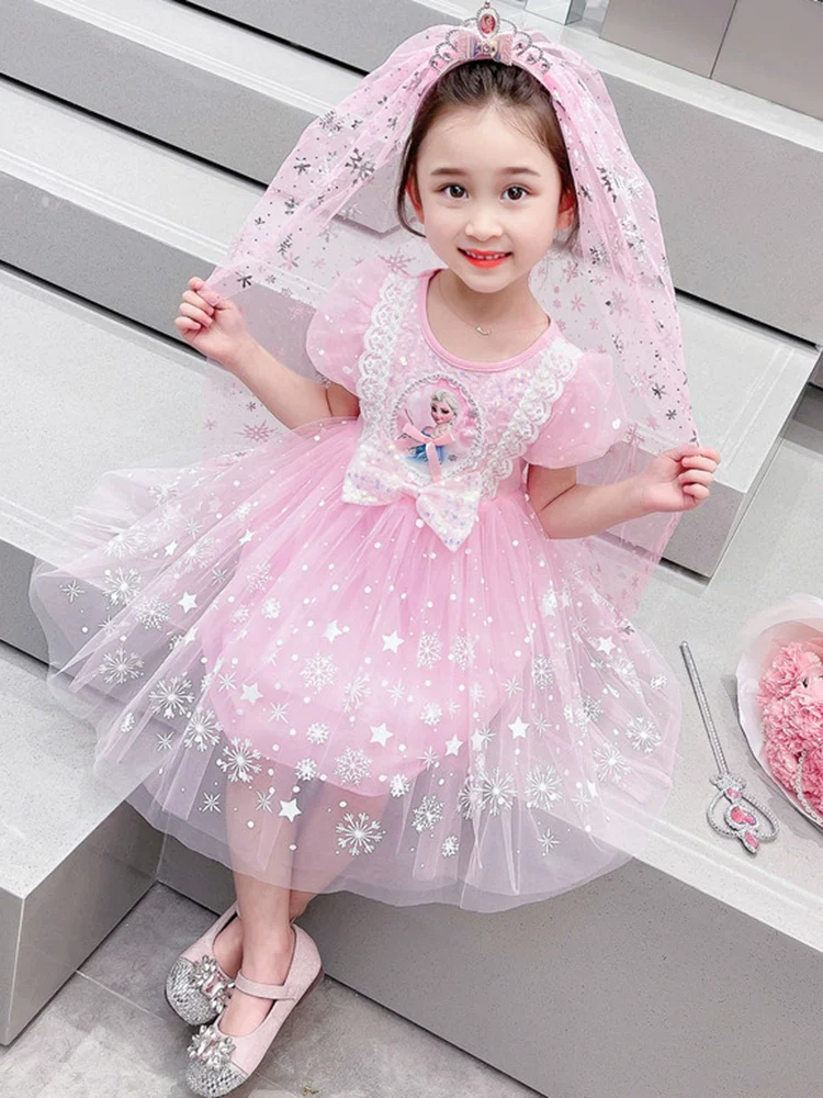 Elsa Summer Baby Girl Veil Princess Dress - Image 4