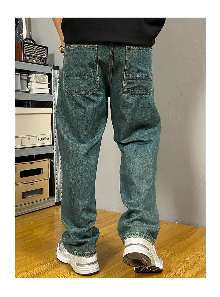 Embossed Trendy Workwear Jeans Men's Loose Straight Leg Retro Washed Trendy Casual Pants - Image 17