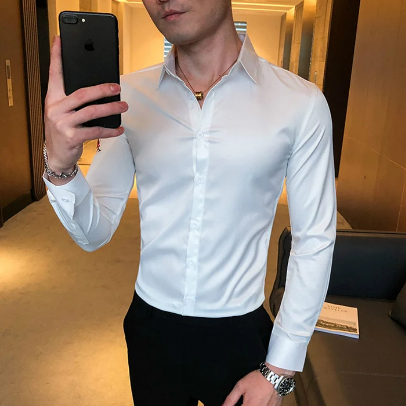 Embroidery Floral Men's Shirt Long Sleeve Business Formal Dress Casual Shirts Streetwear Social Party Bar Male Clothing Camisa - Image 4