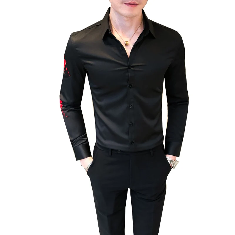 Embroidery Floral Men's Shirt Long Sleeve Business Formal Dress Casual Shirts Streetwear Social Party Bar Male Clothing Camisa - Image 6