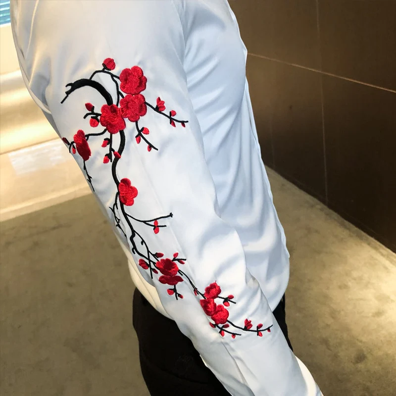 Embroidery Floral Men's Shirt Long Sleeve Business Formal Dress Casual Shirts Streetwear Social Party Bar Male Clothing Camisa - Image 7