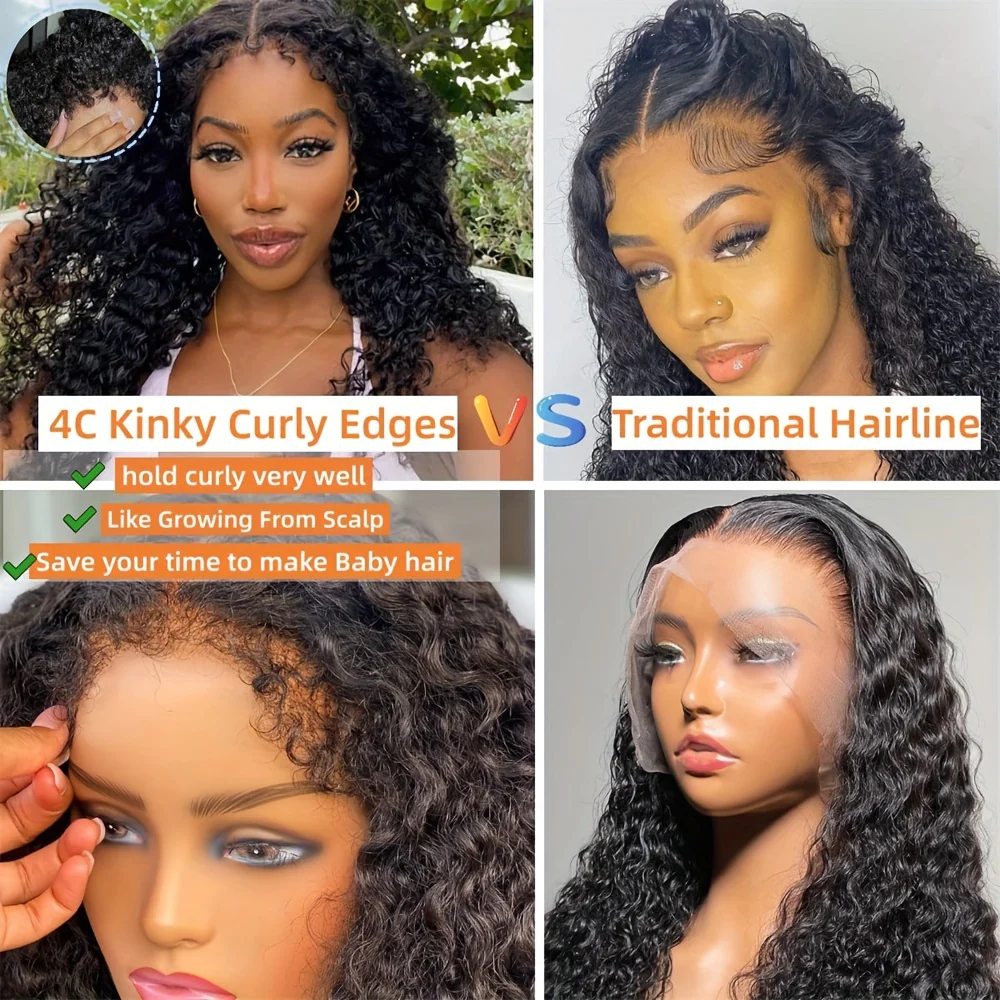 EMOL 180% Density Kinky Curly 13x4 Lace Front Wig - Pre-Plucked 4C Natural Look, Transparent Lace, Glueless for All Women - Image 3