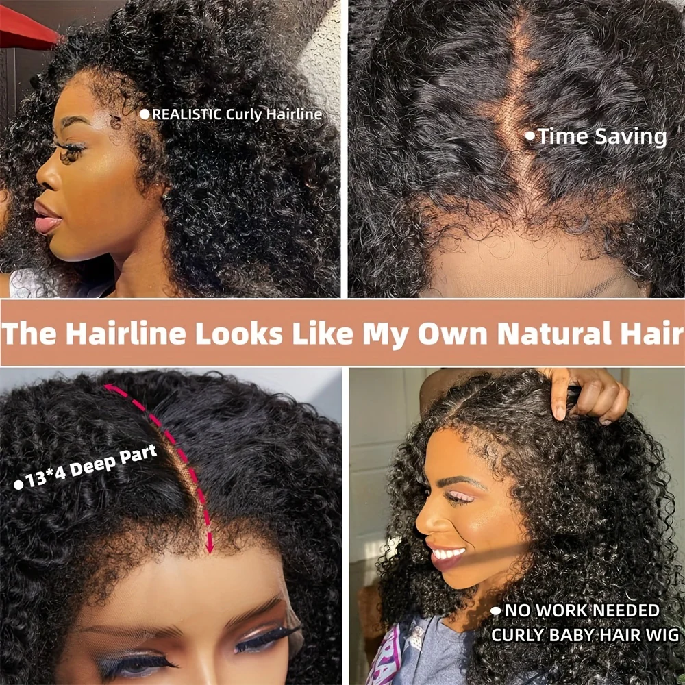 EMOL 180% Density Kinky Curly 13x4 Lace Front Wig - Pre-Plucked 4C Natural Look, Transparent Lace, Glueless for All Women - Image 5