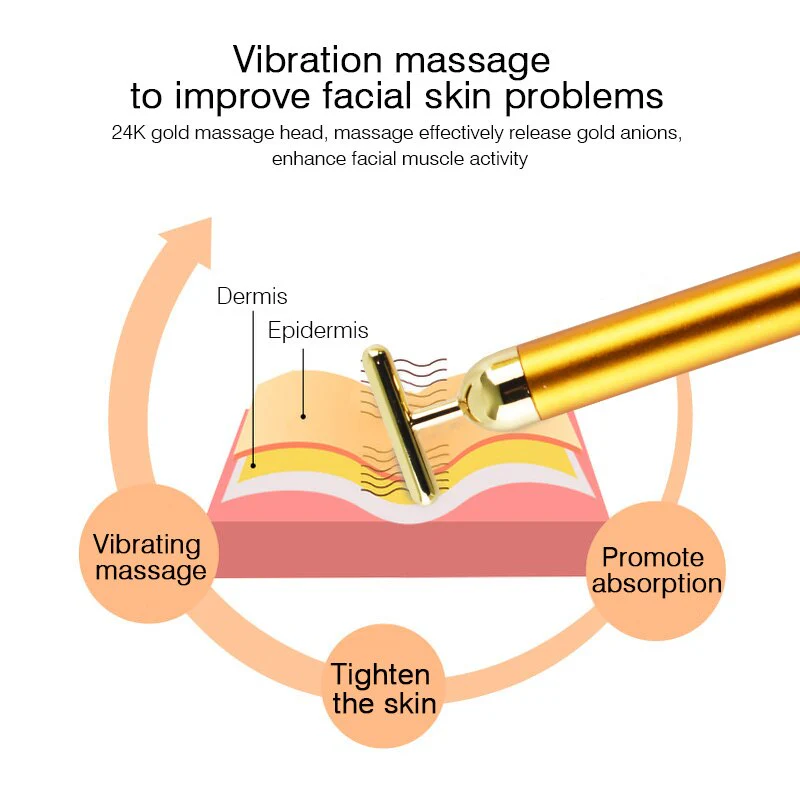 Energy 24K Gold T Beauty Bar Facial Roller Pulse Firming Massager Anti Aging Face Wrinkle Treatment Slimming Wrinkle Stick - Image 4