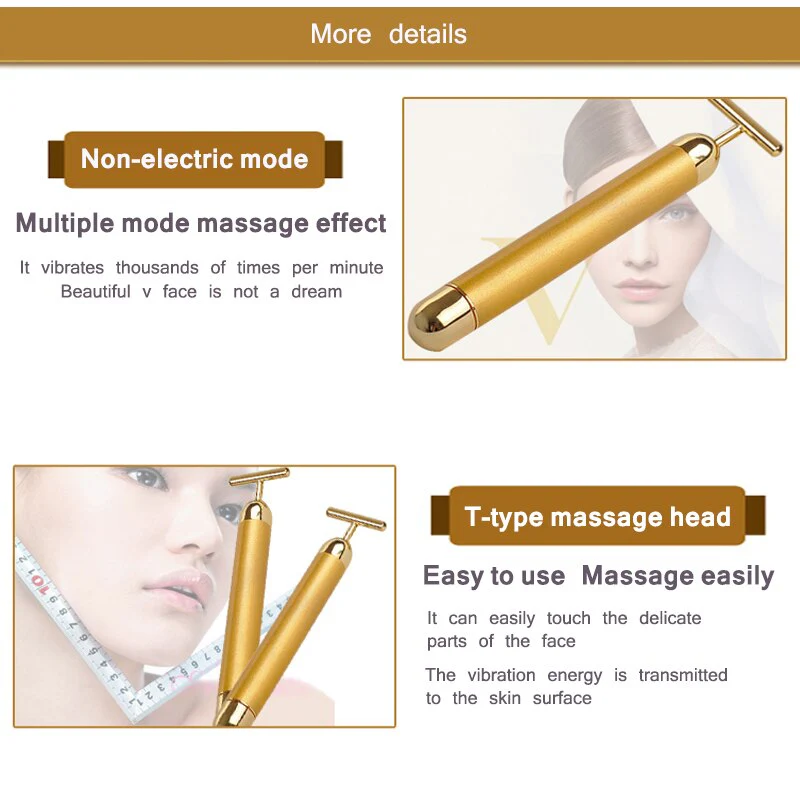 Energy 24K Gold T Beauty Bar Facial Roller Pulse Firming Massager Anti Aging Face Wrinkle Treatment Slimming Wrinkle Stick - Image 7