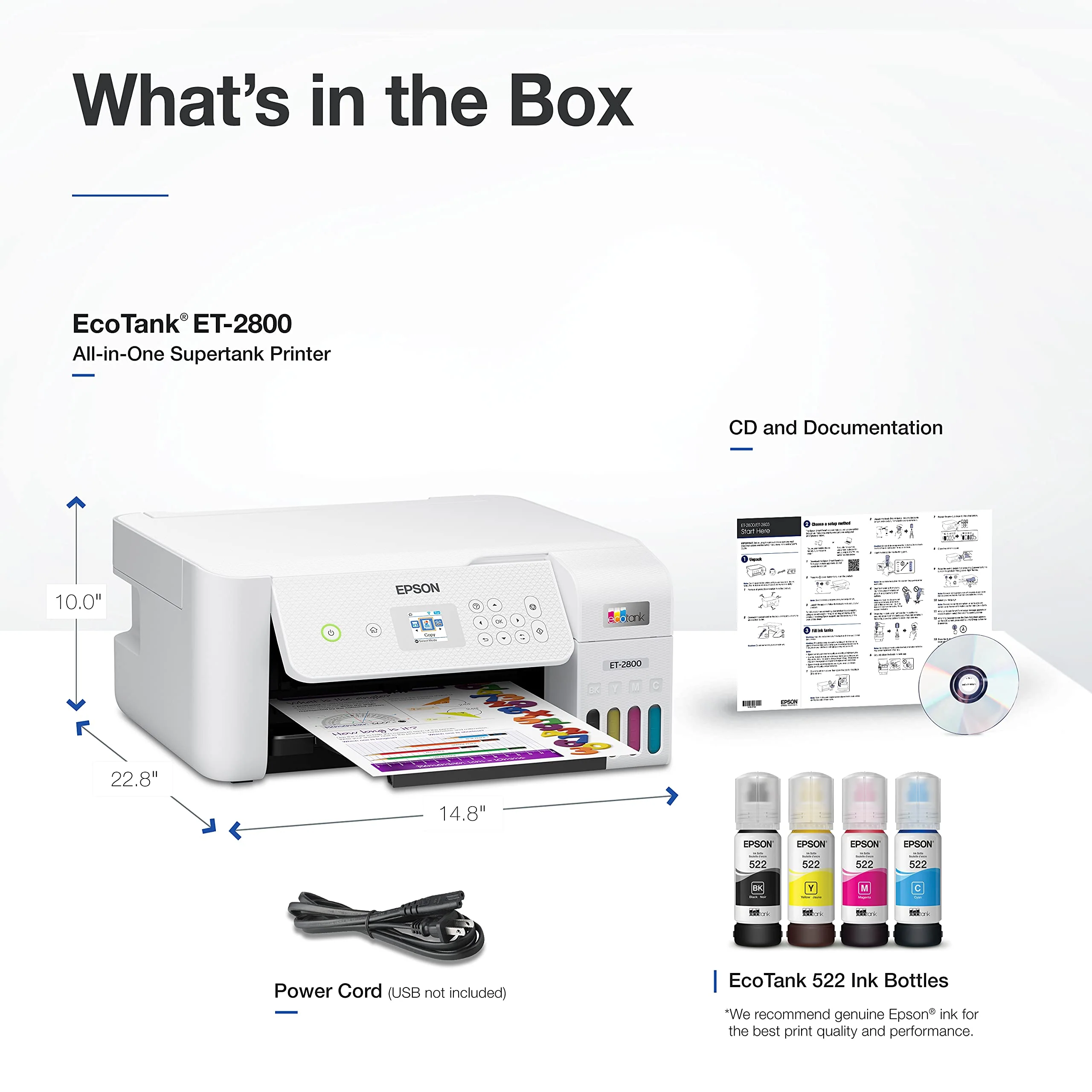 Epson EcoTank ET-2800 Wireless Color All-in-One Cartridge-Free Supertank Printer with Scan and Copy â€“ The Ideal Basic Home Printer - White, Medium - Image 2
