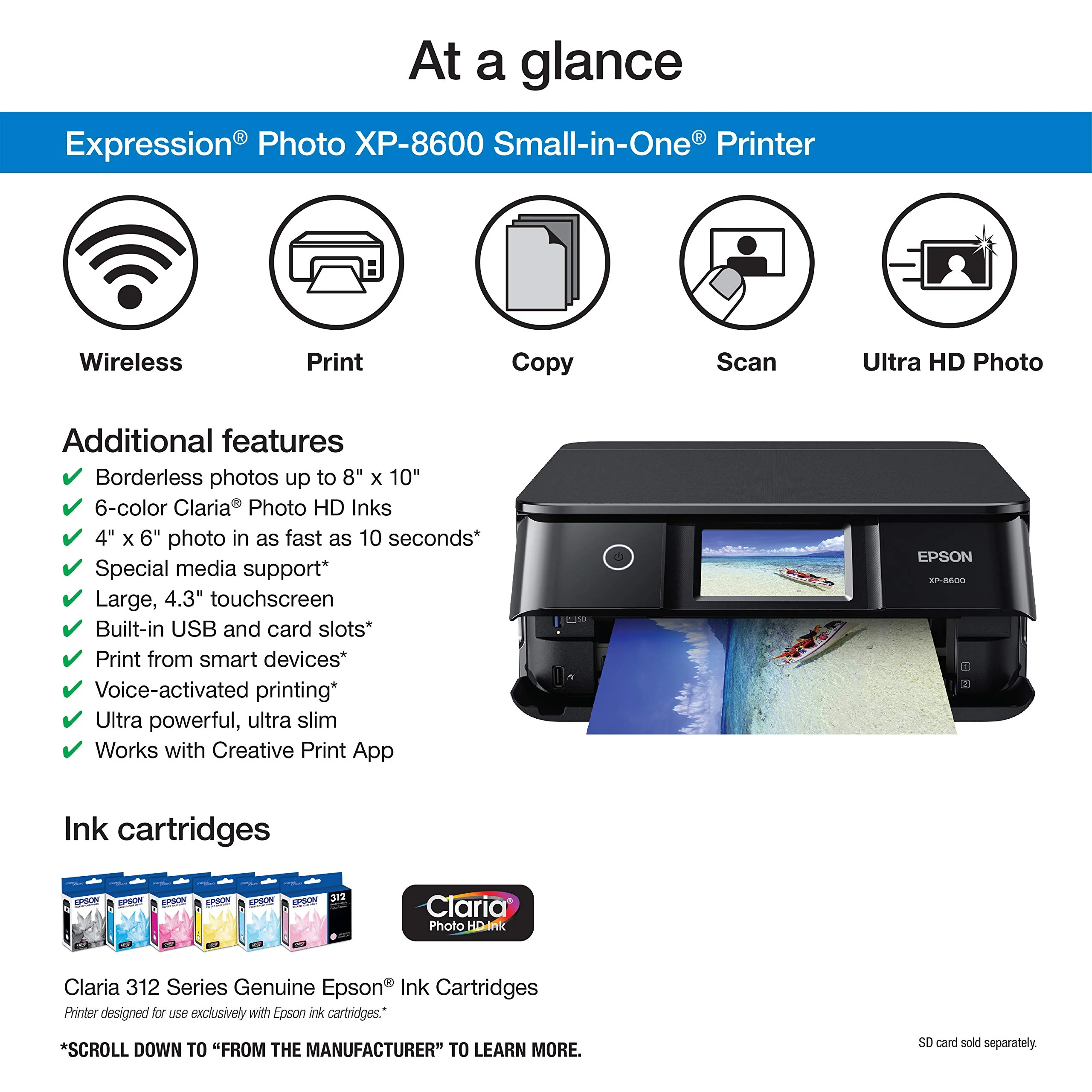 Epson Expression Photo XP-8600 Wireless Color Photo Printer with Scanner and Copier Black,Small - Image 5