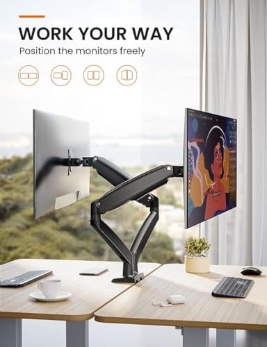 Ergear Dual Monitor Stand Mount, Ultrawide 13-35 Inch Height Adjustable Computer Screen Gas Spring Monitor Arm Desk Mount Full Motion, Each Arm Holds up to 26.4lbs - Image 2