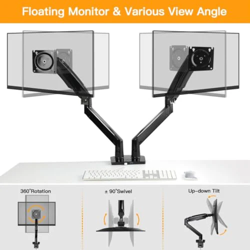 Ergear Dual Monitor Stand Mount, Ultrawide 13-35 Inch Height Adjustable Computer Screen Gas Spring Monitor Arm Desk Mount Full Motion, Each Arm Holds up to 26.4lbs - Image 6