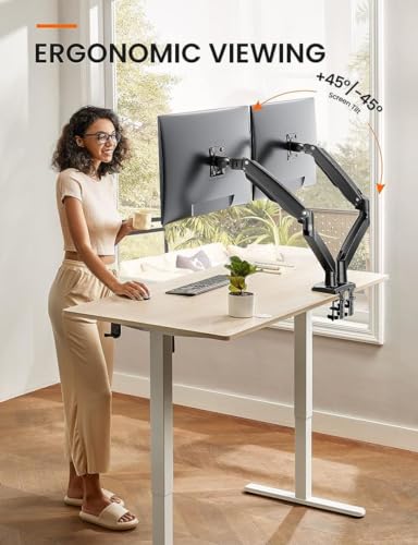 Ergear Dual Monitor Stand Mount, Ultrawide 13-35 Inch Height Adjustable Computer Screen Gas Spring Monitor Arm Desk Mount Full Motion, Each Arm Holds up to 26.4lbs - Image 7