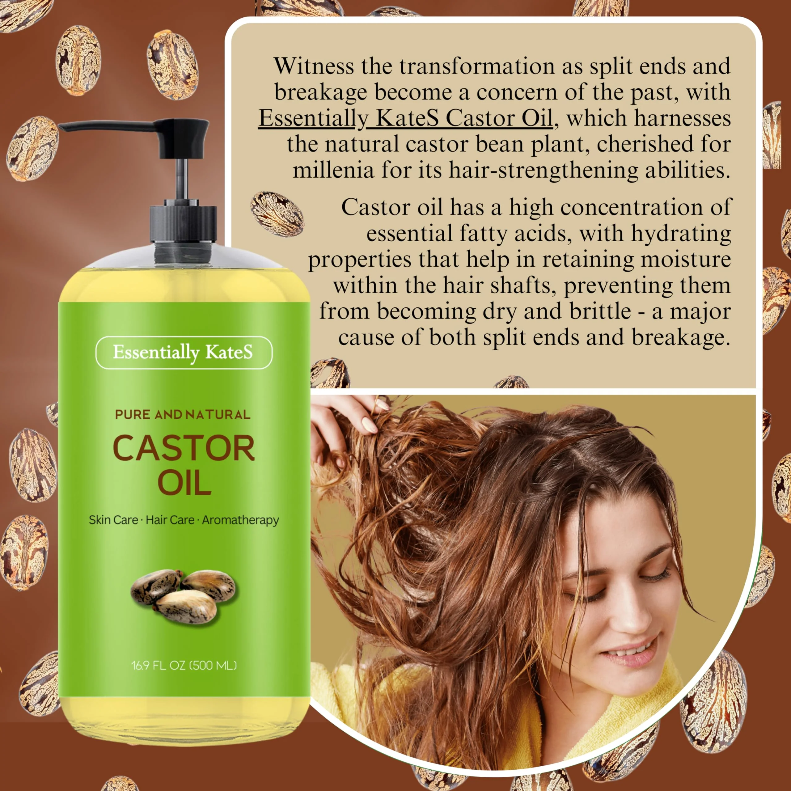Essentially KateS Castor Oil 16.9 Fl Oz - 100% Pure and Natural, Cold Pressed, and Hexane-Free. Enhance your healthy hair growth, scalp and lashes. - Image 7