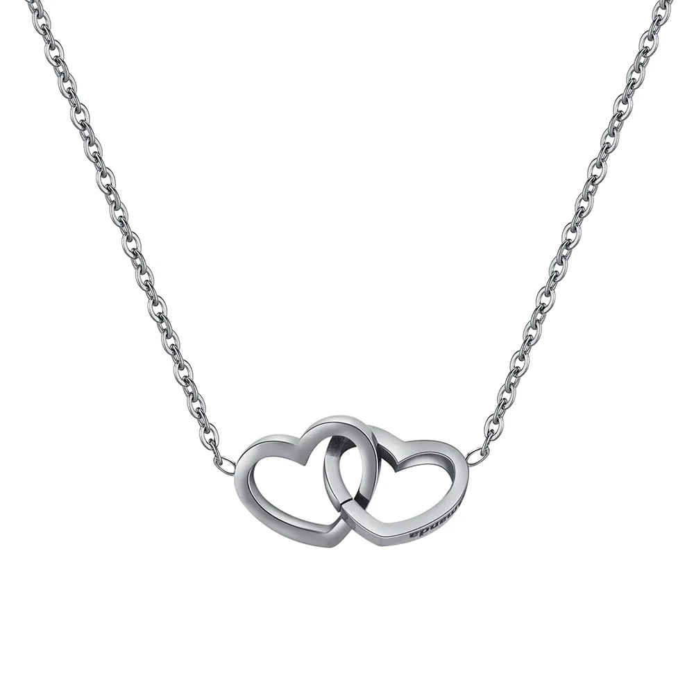 ETHSHINE Double Heart Pendant Necklace Custom Name Necklace for Women Couple Stainless Steel Necklace Birthday Jewelry
