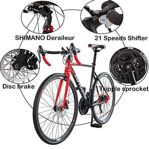 EUROBIKE XC580 Road Bike,21 Speed Bikes for Women and Men,54Cm Frame Road Bicycle,700C Wheels Racing Bike (54cm Red) - Image 3