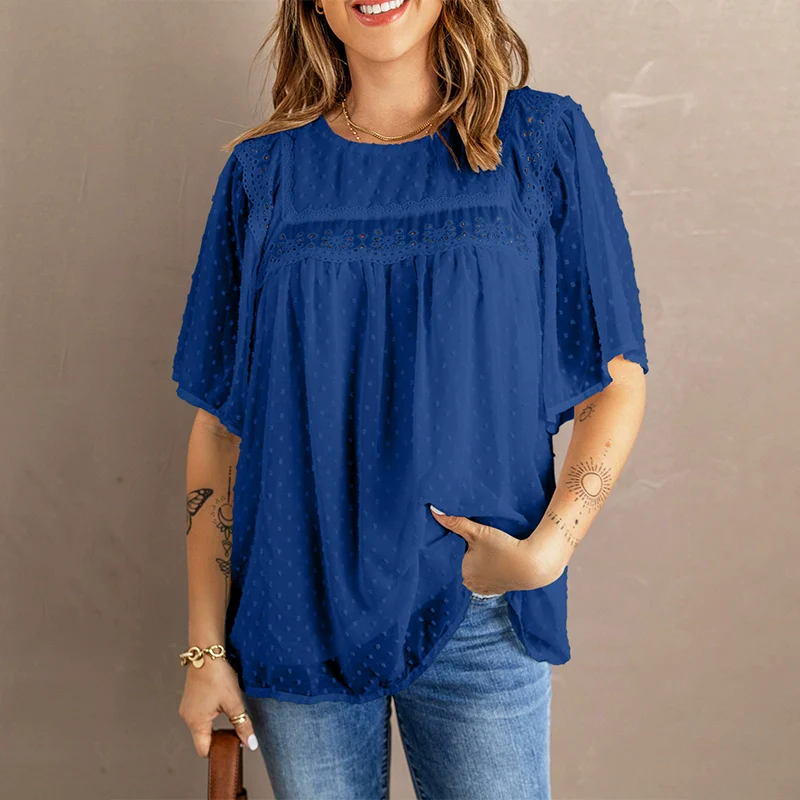 Europe and America Creative Patchwork round Neck Casual Top Short Sleeve - Image 10