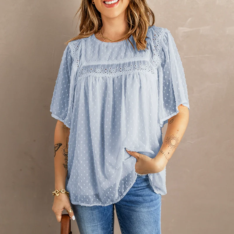 Europe and America Creative Patchwork round Neck Casual Top Short Sleeve - Image 11