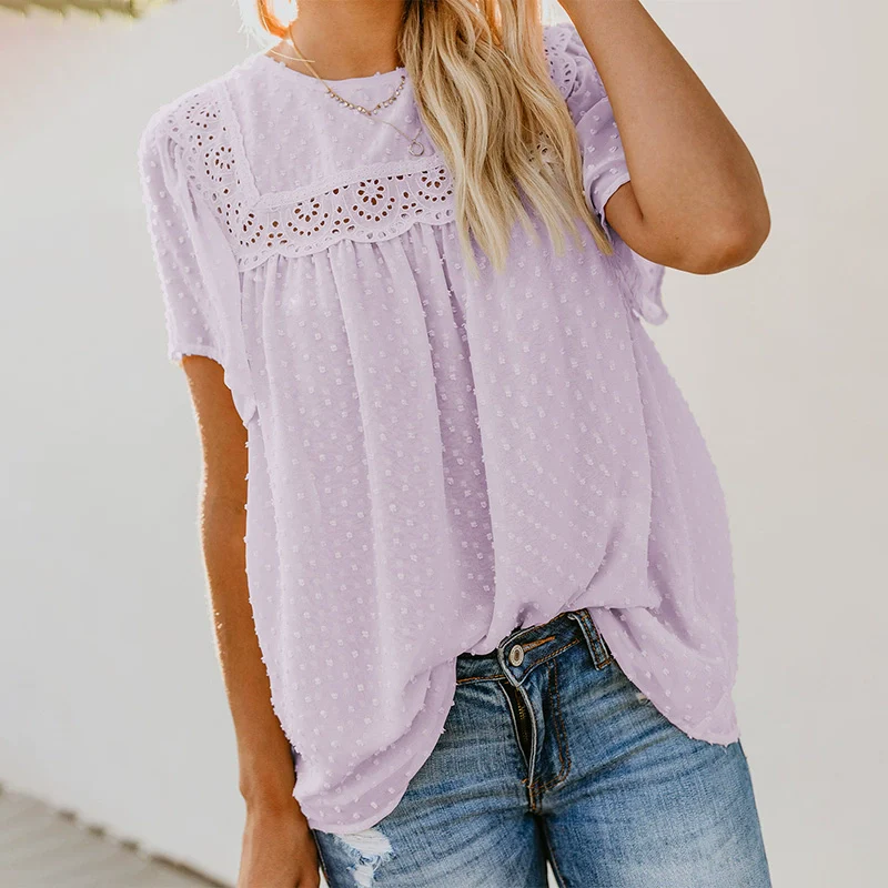 Europe and America Creative Patchwork round Neck Casual Top Short Sleeve - Image 12