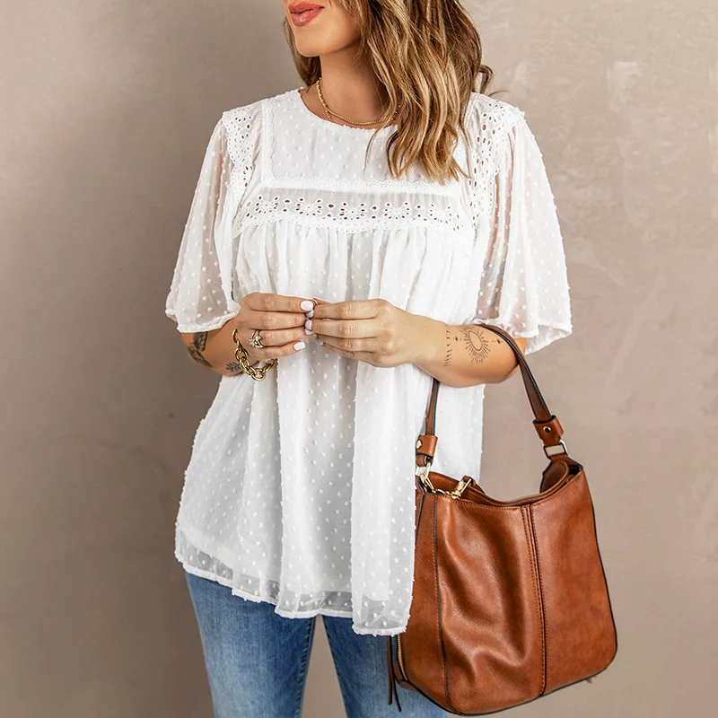 Europe and America Creative Patchwork round Neck Casual Top Short Sleeve - Image 14
