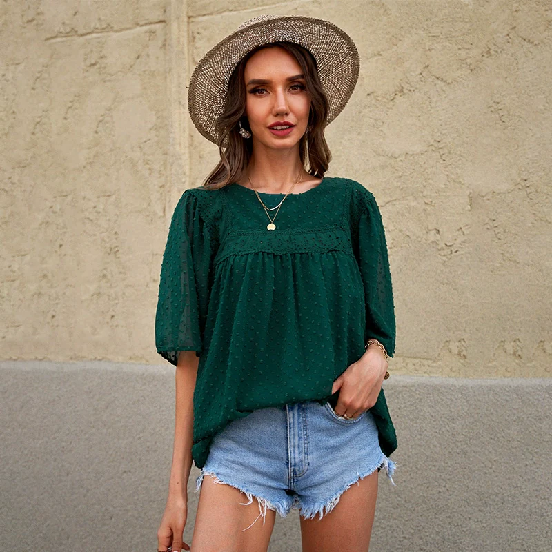 Europe and America Creative Patchwork round Neck Casual Top Short Sleeve - Image 17
