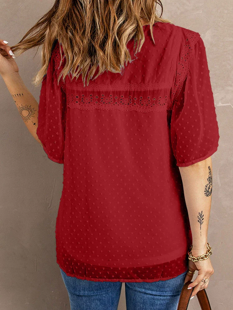 Europe and America Creative Patchwork round Neck Casual Top Short Sleeve - Image 3