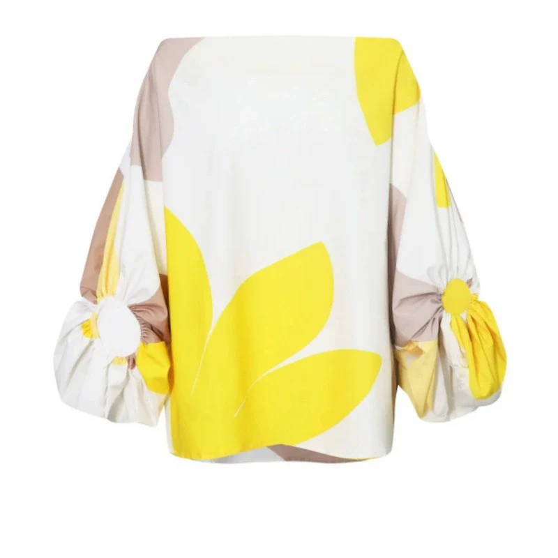 Europe and America Cross Border 2024 New Arrival Print Lantern Sleeve Loose Tops Fashion Tassel Hem Skirt Women's Two Pieces - Image 4