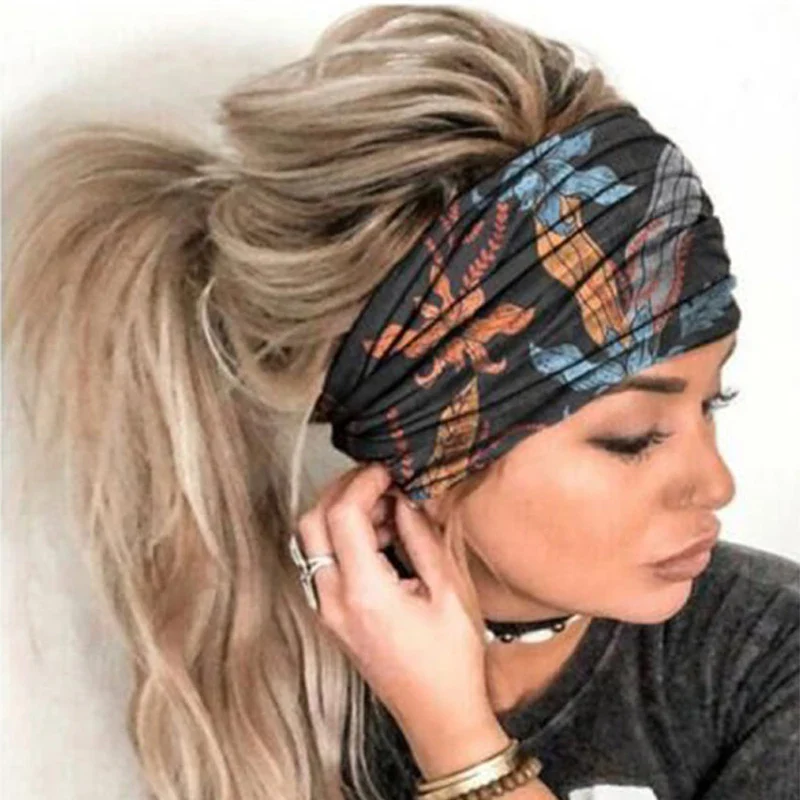 Europe and the United States cross-border popular elastic colorful butterfly printed wide-brimmed headband sports yoga headband - Image 2