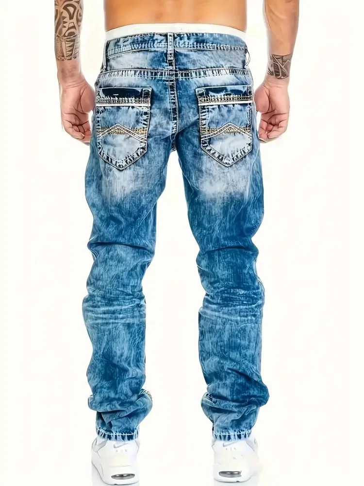 European American Jeans Men's Autumn New Slim Elastic Trousers Fashionable Vintage Wash Denim Pants Male Streetwear - Image 3