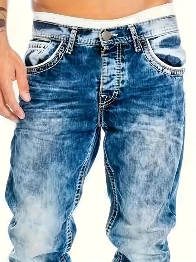 European American Jeans Men's Autumn New Slim Elastic Trousers Fashionable Vintage Wash Denim Pants Male Streetwear - Image 4