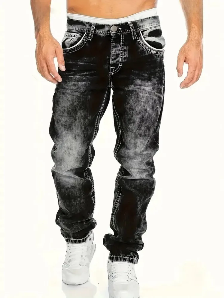 European American Jeans Men's Autumn New Slim Elastic Trousers Fashionable Vintage Wash Denim Pants Male Streetwear - Image 6