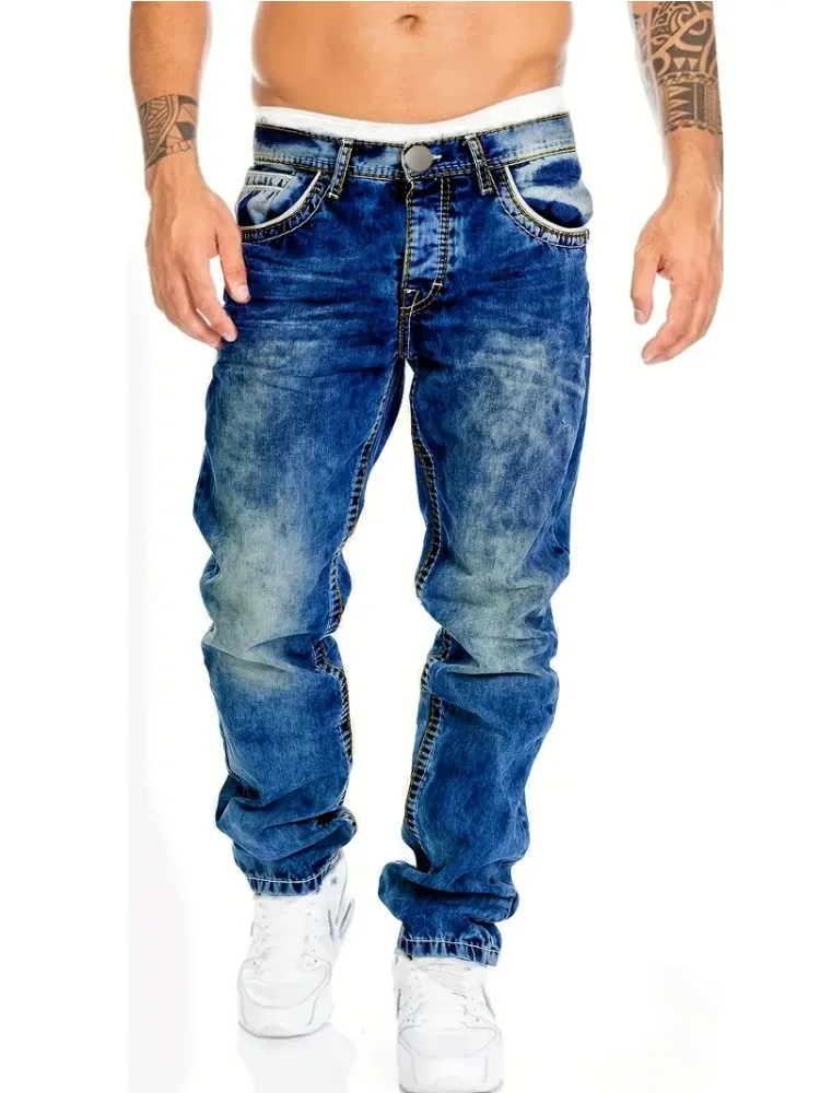 European American Jeans Men's Autumn New Slim Elastic Trousers Fashionable Vintage Wash Denim Pants Male Streetwear - Image 7