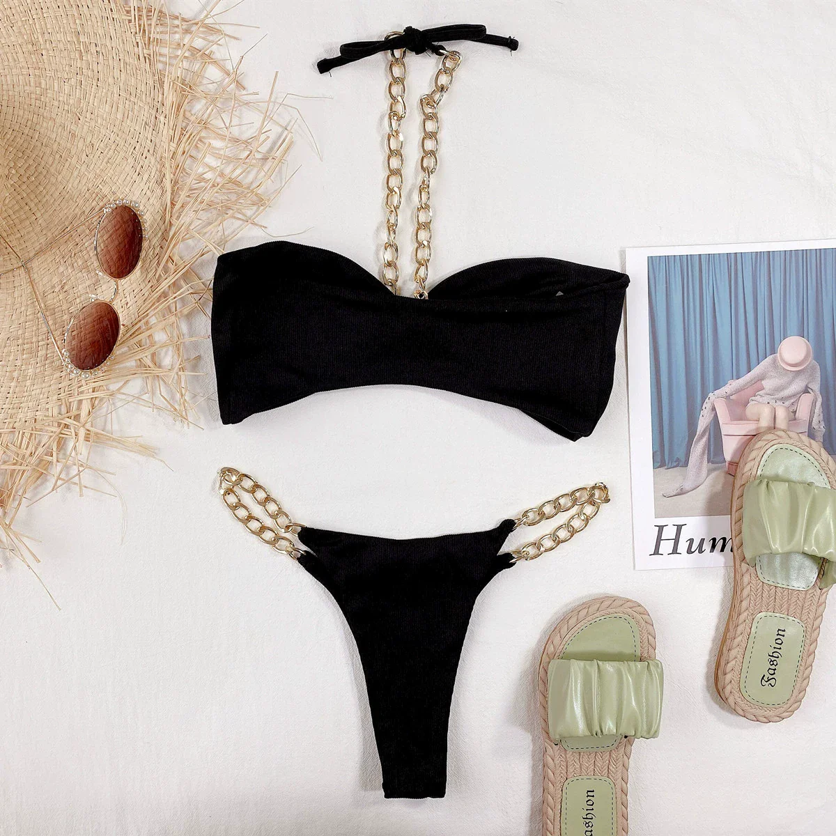 European and American Foreign Trade Beach Split Swimsuit Neck Hanging Chain Bikini Sexy Bikini Hot Girl Swimming Vacation Swimsuit - Image 4
