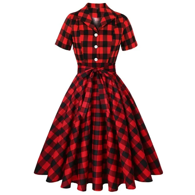 European and American Hepburn style Vintage Lace up Sexy Lapel With Dress Retro Rockabilly Prom Evening Dress fresh Print Dress