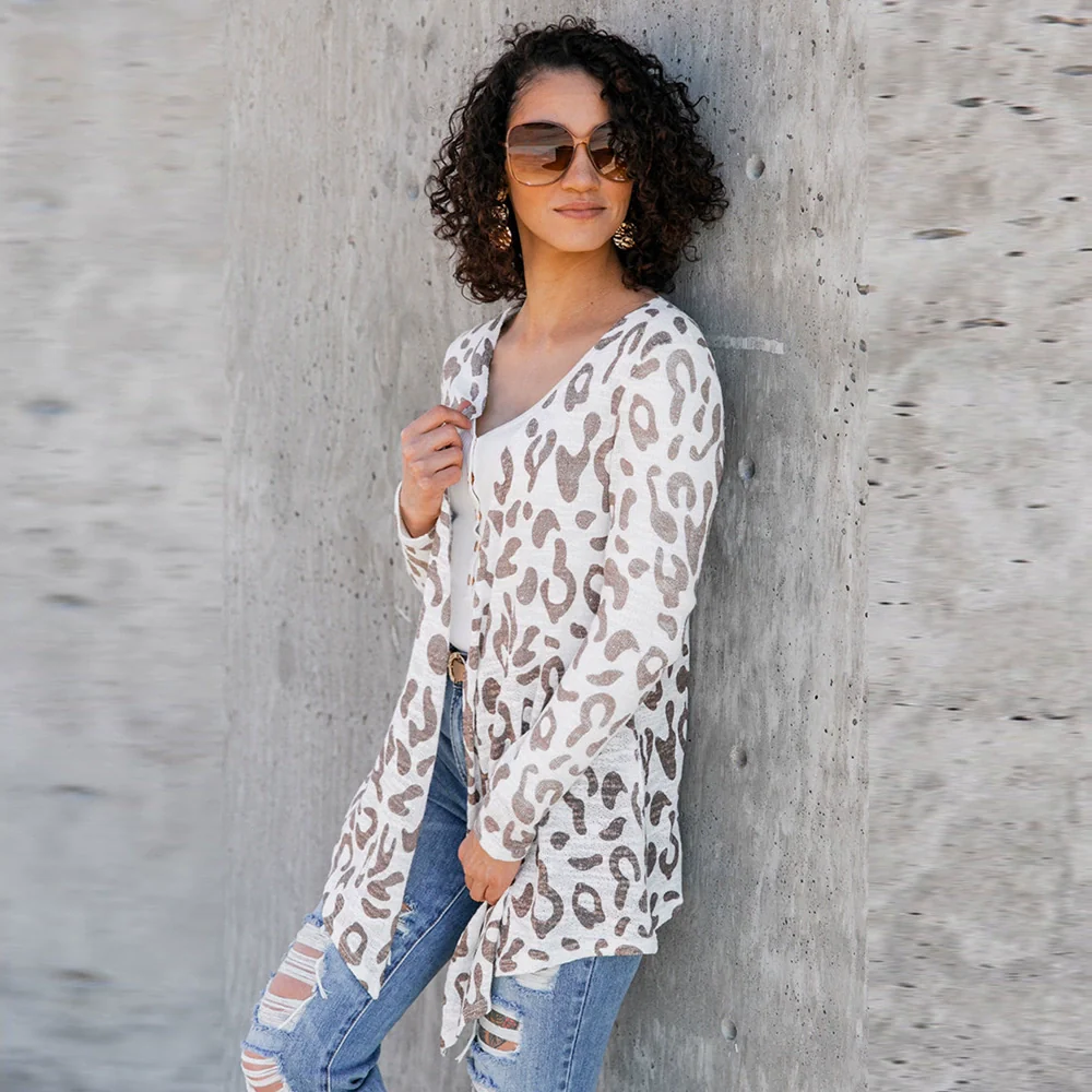European and American Personalized Cardigan Leopard Print Long Sleeve Thin Top Women 2024 Fall New Arrival Silm Fashion Cardigan Outwear Women - Image 3