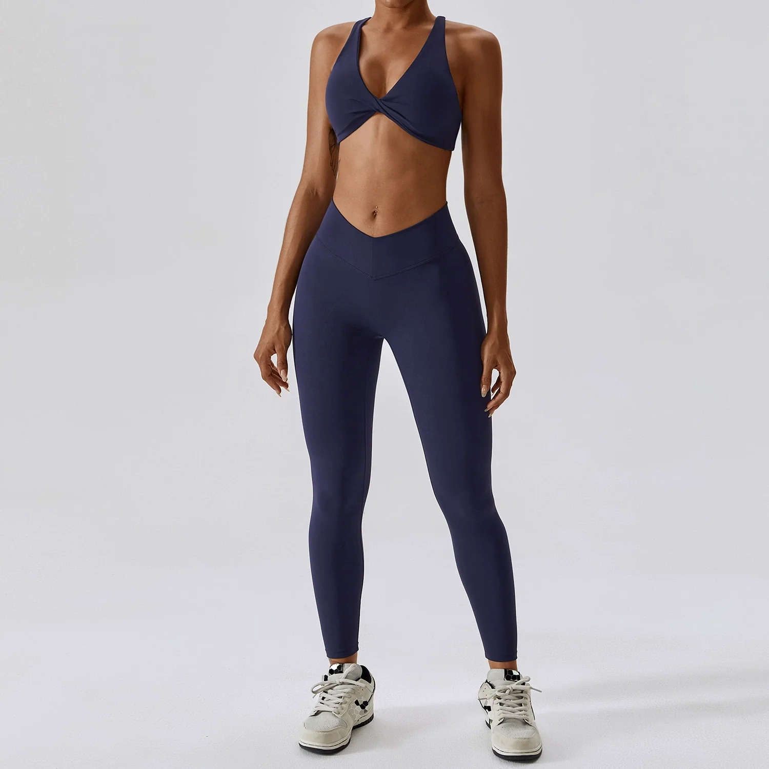 European and American Sexy Beauty Back Cross Yoga Clothes Twisted Pleated Pilates Women Fitness V Waist Exercise Yoga Suit Two-piece Set - Image 16