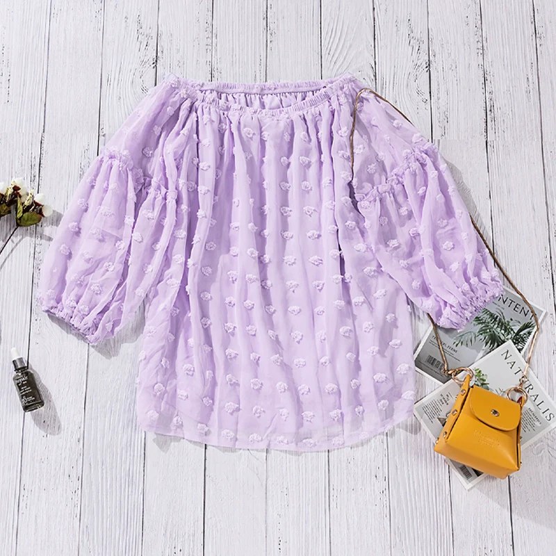European and American Sexy Pure Color Chiffon Shirt Women New Arrival off-Shoulder Design Embroider Long Sleeves Tops Women 2517298 - Image 11