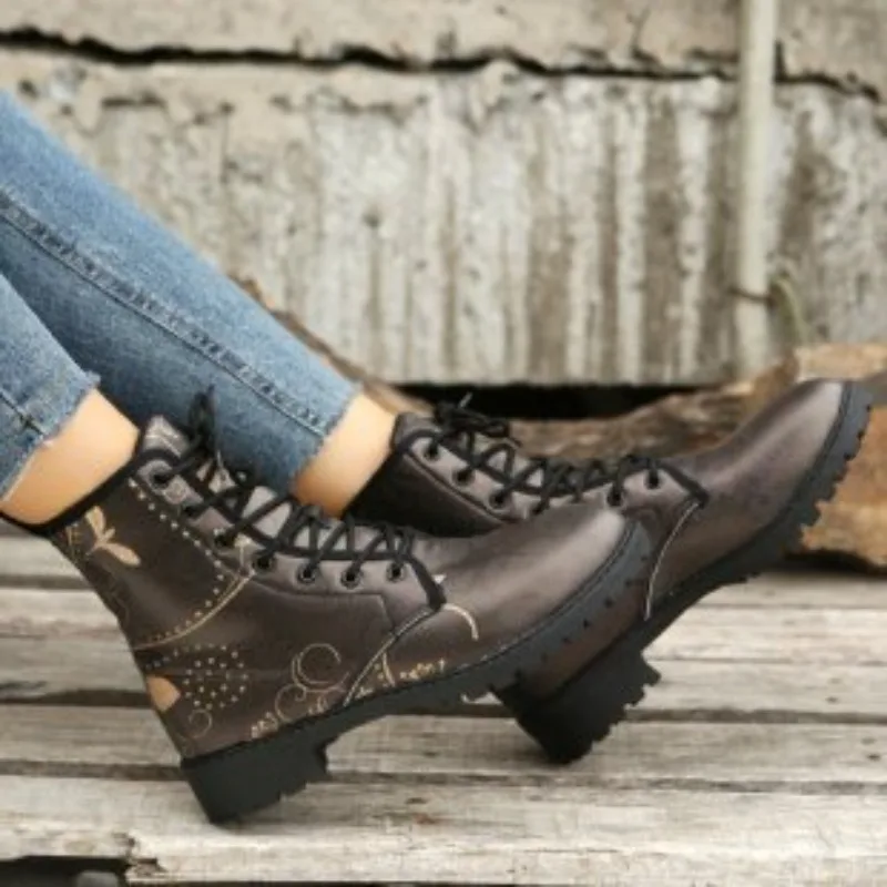 European and American Short Boots 2024 New Large Trendy Printed Thick Bottom Anti Slip Comfortable Daily Women's Boots Sneakers - Image 3